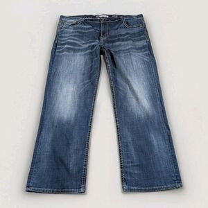 BKE Seth Straight Leg Jeans Mens 44x30 Blue Distressed Denim Buckle Casual